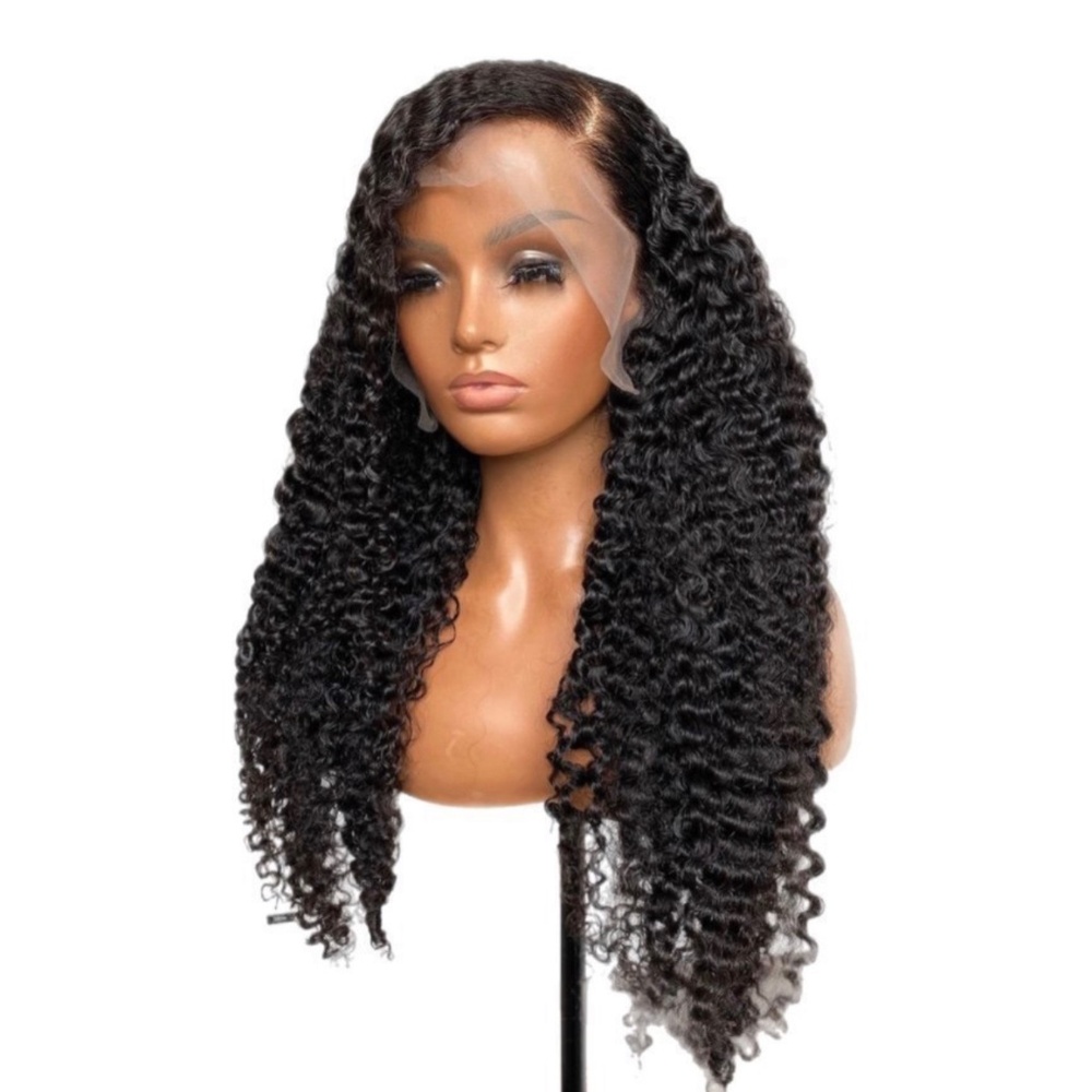 22” Black Kinky Curly Human Hair Frontal Wig